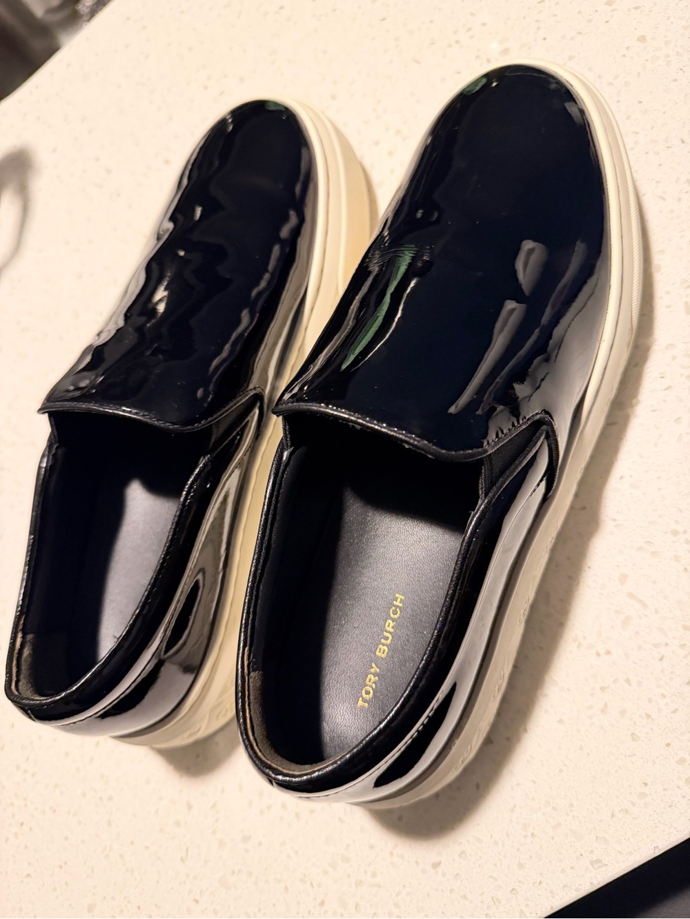 Tory Burch Ladybug Black Patent Leather Slip-On Platform Sneakers - Size 9
